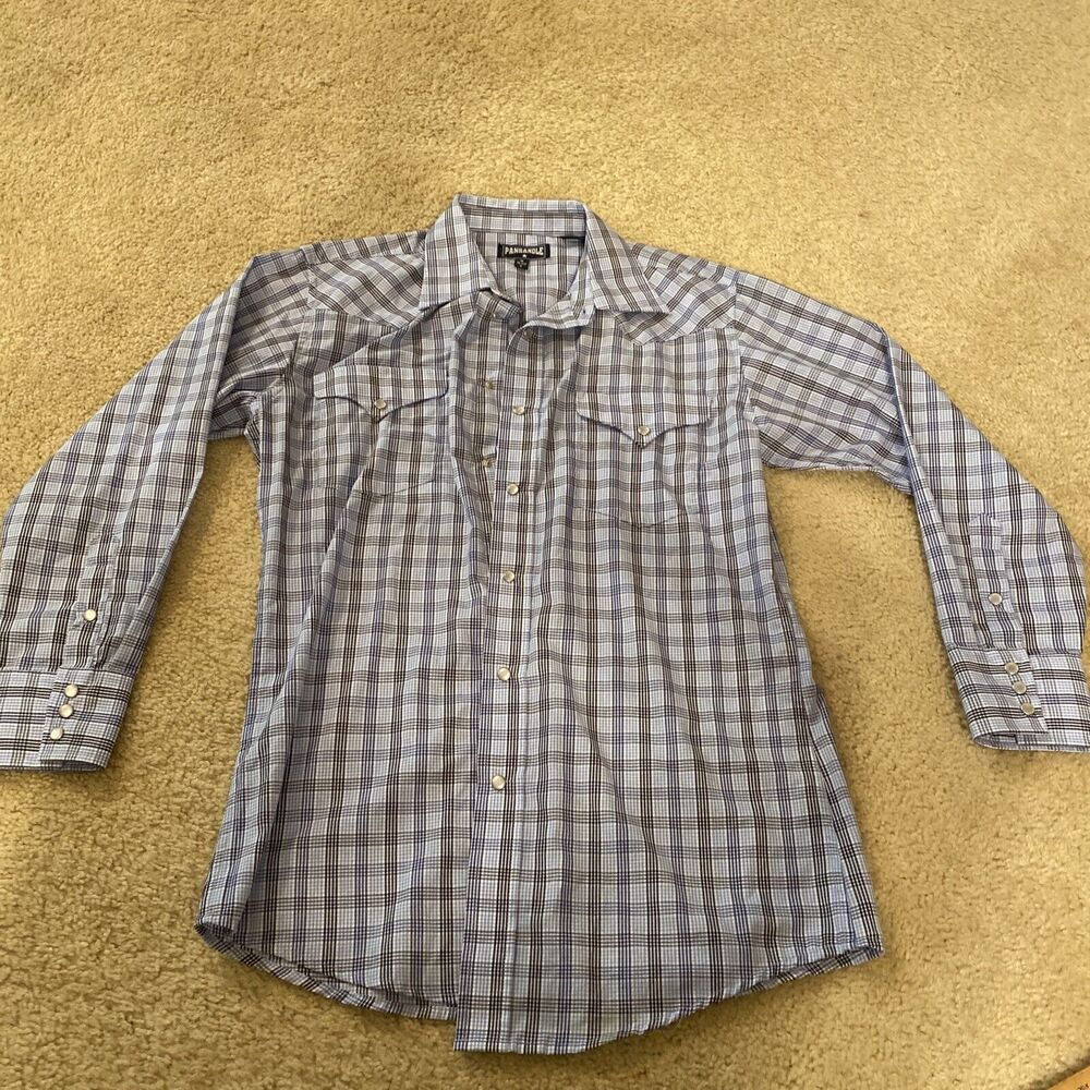 Panhandle Slim Pearl Snap Shirt Mens Medium 15.5/34 Blue Plaid Western Rodeo